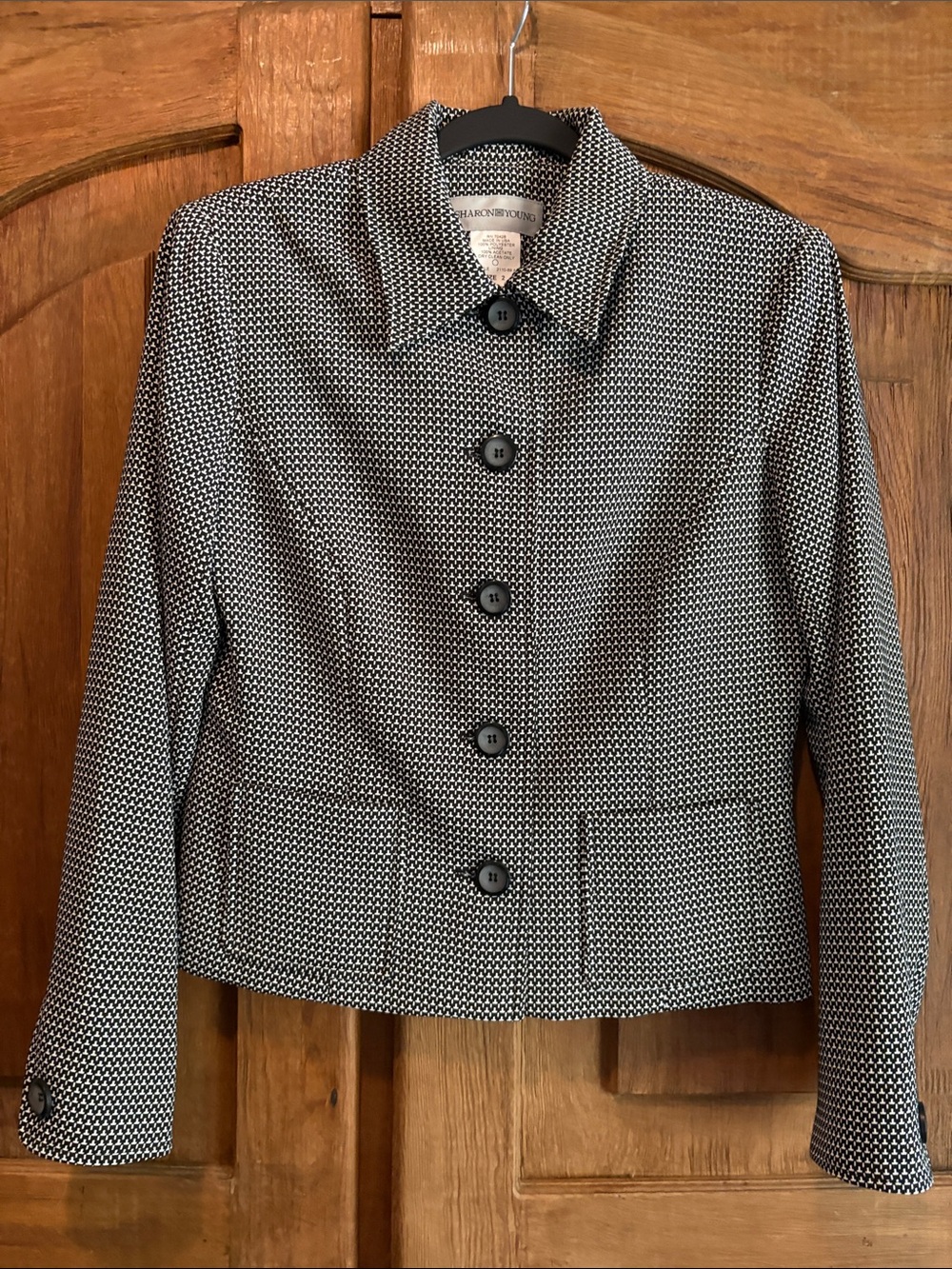 Sharon Young Black and White Textured Button-Up Blazer